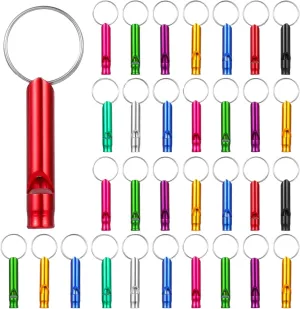 100 PCS Emergency Whistles with Keychain - Mini Emergency Whistle Assorted Color, Aluminum Alloy Survival Whistle with Key Ring for Outdoor Camping Hiking Hunting Fishing PE Classes Dog Training