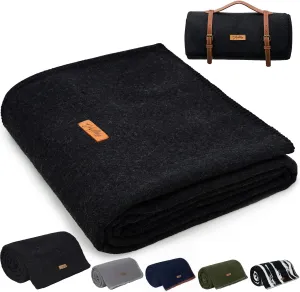 100% Wool Blanket, 48" x 62", Warm, Thick, Washable, Military Wool Blanket, Great for Camping, Outdoors, Sporting Events, Survival Kits Blackness Blanket