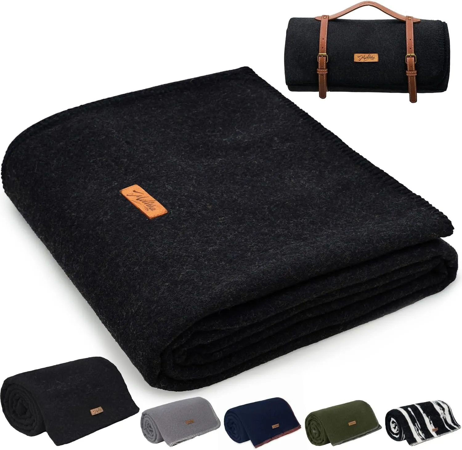 100% Wool Blanket, 48" x 62", Warm, Thick, Washable, Military Wool Blanket, Great for Camping, Outdoors, Sporting Events, Survival Kits Blackness Blanket