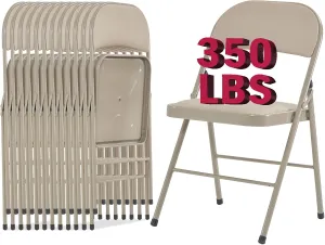 12 Pack Folding Chairs with Padded Cushion and Back Padded Folding Chairs with Steel Frame Portable Stackable Commercial Seat for Indoor Outdoor Events Office Wedding Party, Khaki