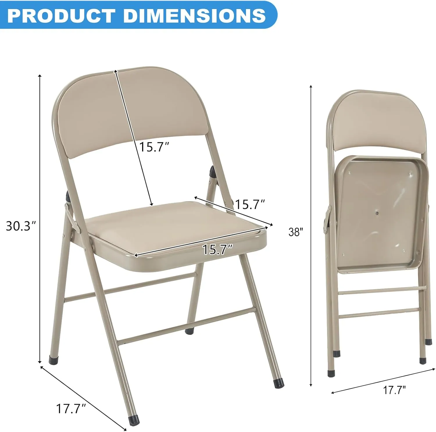 12 Pack Folding Chairs with Padded Cushion and Back Padded Folding Chairs with Steel Frame Portable Stackable Commercial Seat for Indoor Outdoor Events Office Wedding Party, Khaki