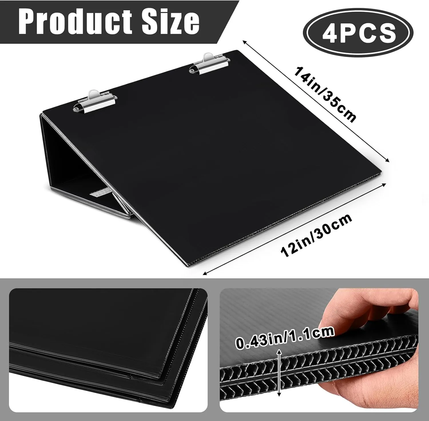 14 x 12 Inch Folding Slant Board for Writing Kids Black Large Sloped Surface Clipboard to Improve Handwriting Legibility Posture Endurance for Office Classroom Tool(4 Pcs)
