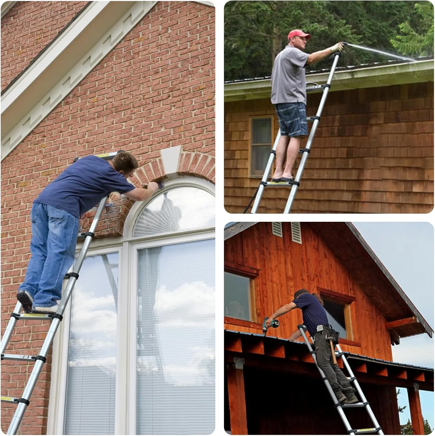 14.5FT Aluminum Telescoping Ladder with Tool Tray, Folding Extendable Ladder for Home, RV, Attic, Roof