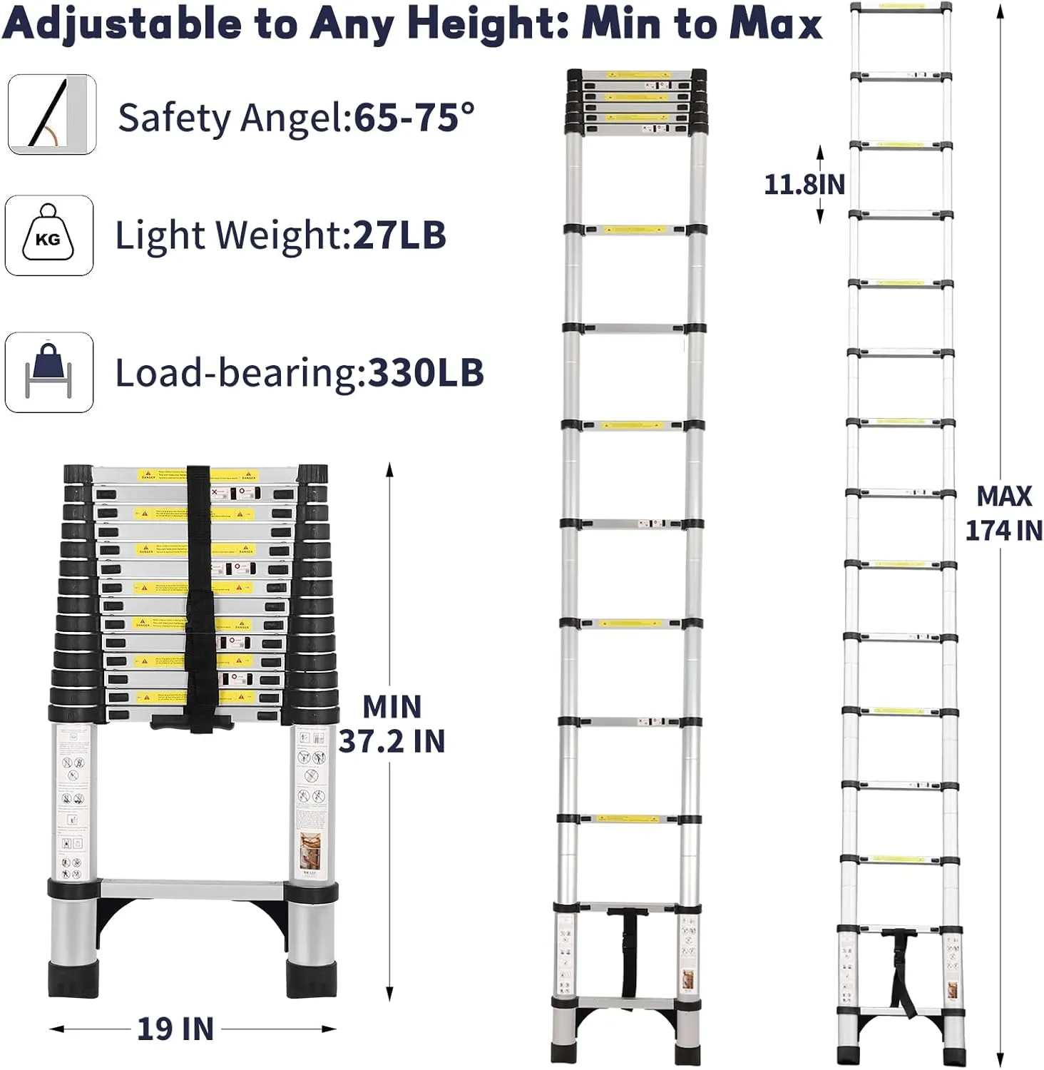 14.5FT Aluminum Telescoping Ladder with Tool Tray, Folding Extendable Ladder for Home, RV, Attic, Roof