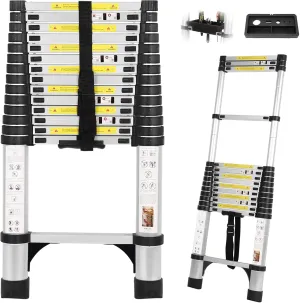14.5FT Aluminum Telescoping Ladder with Tool Tray, Folding Extendable Ladder for Home, RV, Attic, Roof