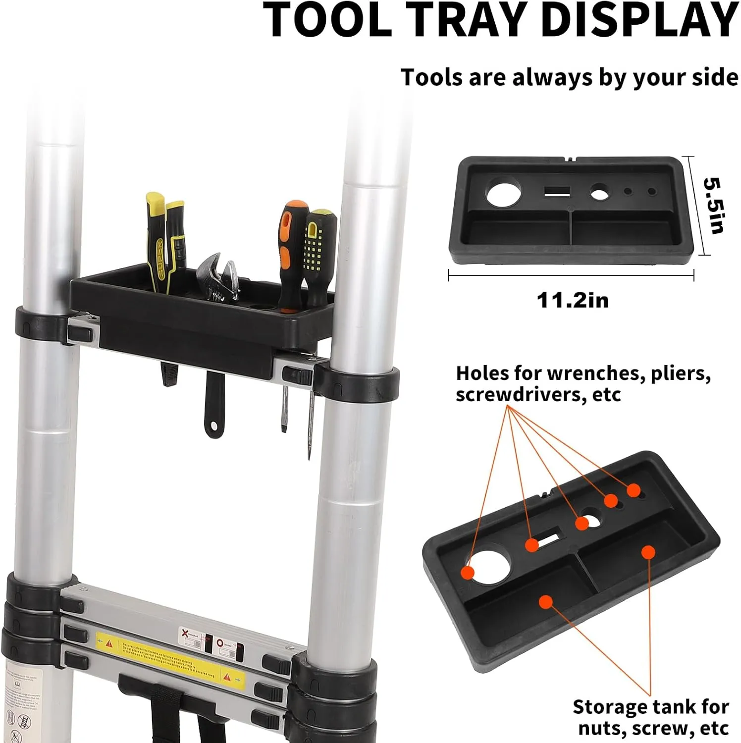 14.5FT Aluminum Telescoping Ladder with Tool Tray, Folding Extendable Ladder for Home, RV, Attic, Roof