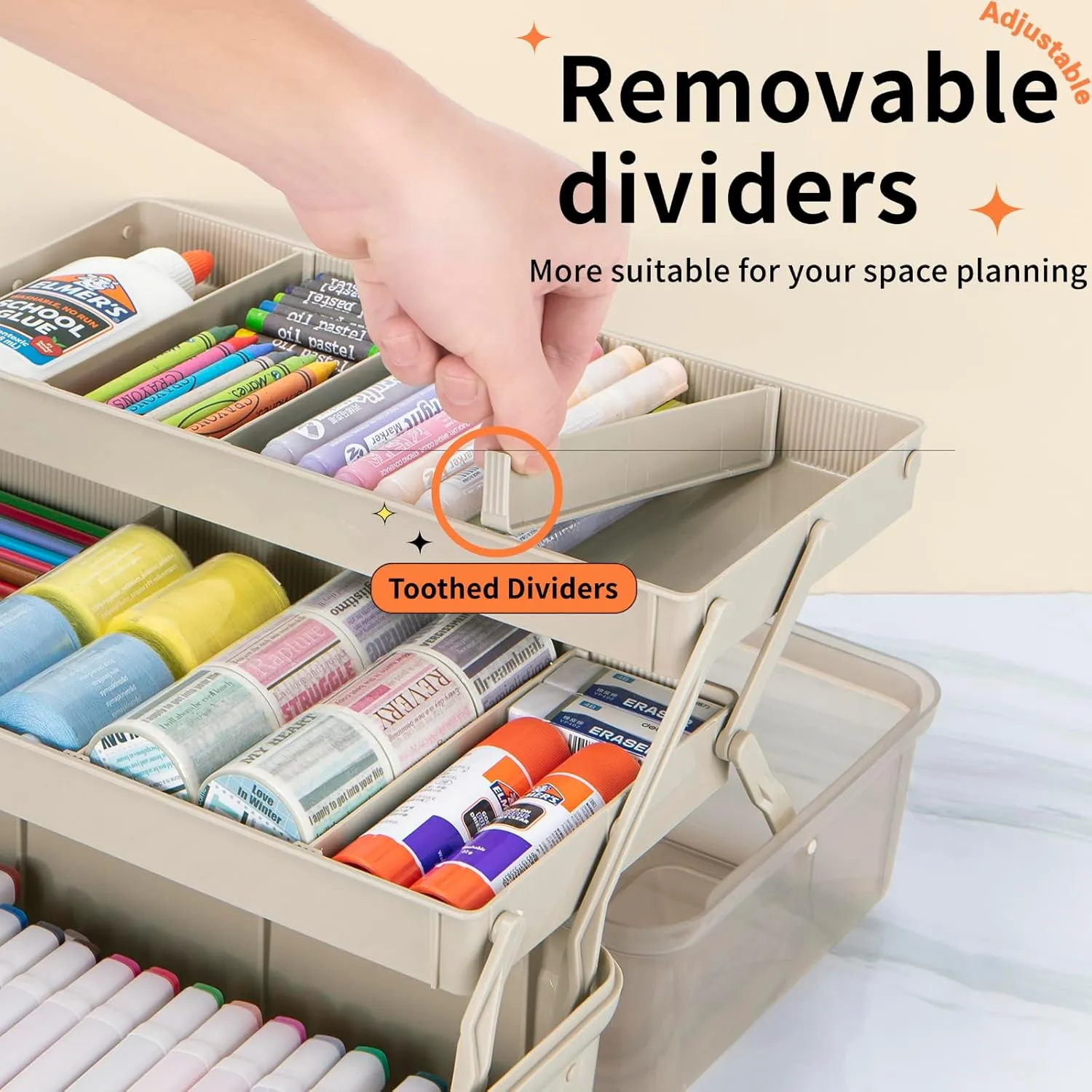 14in 3-Layer Multipurpose Craft Organizers and Storage with Adjustable Dividers, Portable Tackle Box, Folding Art & Craft Case for Medicine, Tool, Sewing Organizer (Brown, X-Large)