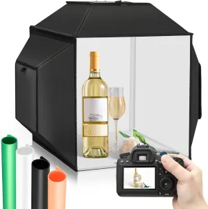 16" Professional Photo Studio Light Box with Soft Box, 480 CRI 95  LED Lights & 4 PVC Backdrops (White/Black/Orange/Green) - Portable Shooting Tent w/Carry Bag for Product Photography