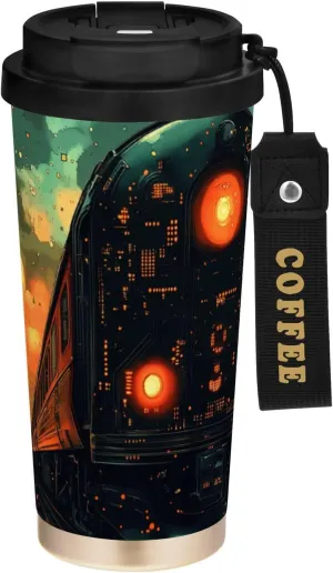 17 oz Insulated Coffee Mug Train Circuit Board City with Straw and Leak Proof Lid Double Wall Water Bottle Stainless Steel Vacuum Thermal Travel Drinking Cup for Hot/Cold Drink