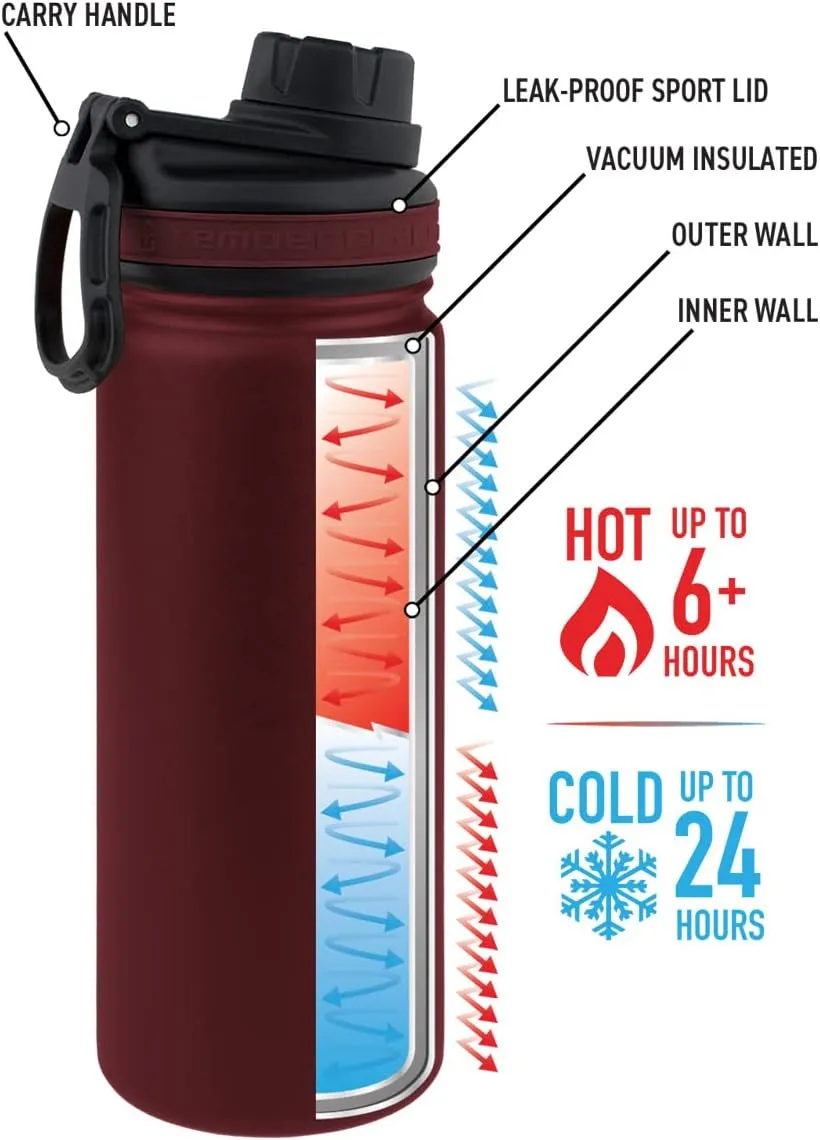 18 oz Vacuum Insulated Sport Bottle | Custom Laser Engraved Options | Stainless Steel, Double-Walled, Wide Mouth