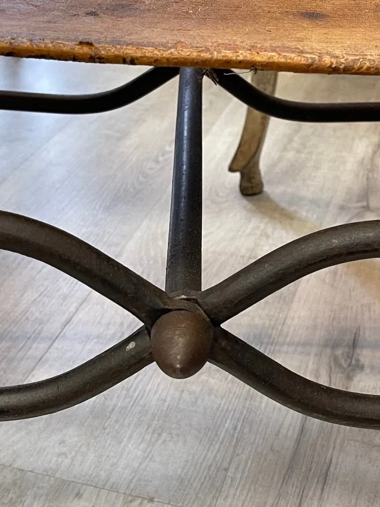 19th Century Italian iron, bronze, and leather Savonarola chair.