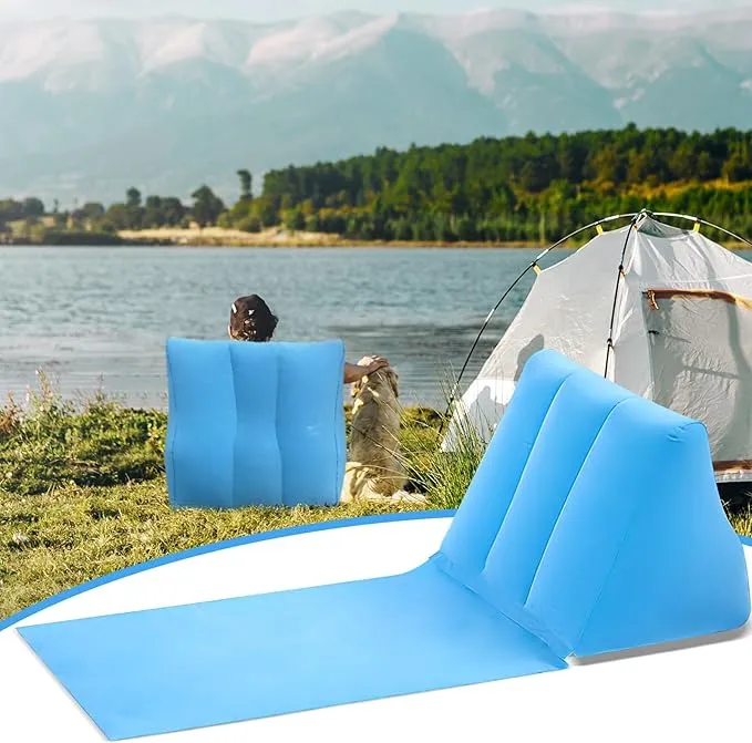 1PC Light Blue Inflatable Beach Mat Lounge Chair - Flocking Camping Leisure Lounger Back