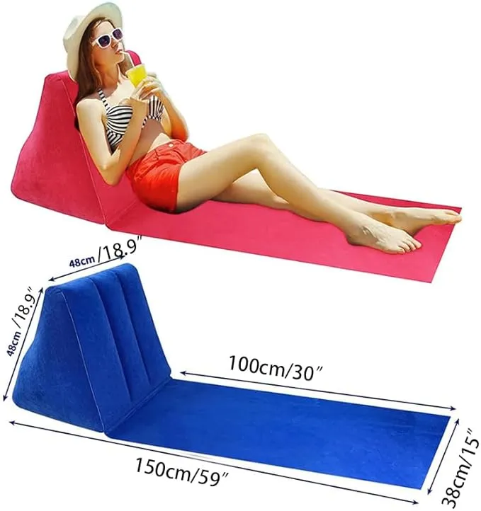 1PC Light Blue Inflatable Beach Mat Lounge Chair - Flocking Camping Leisure Lounger Back
