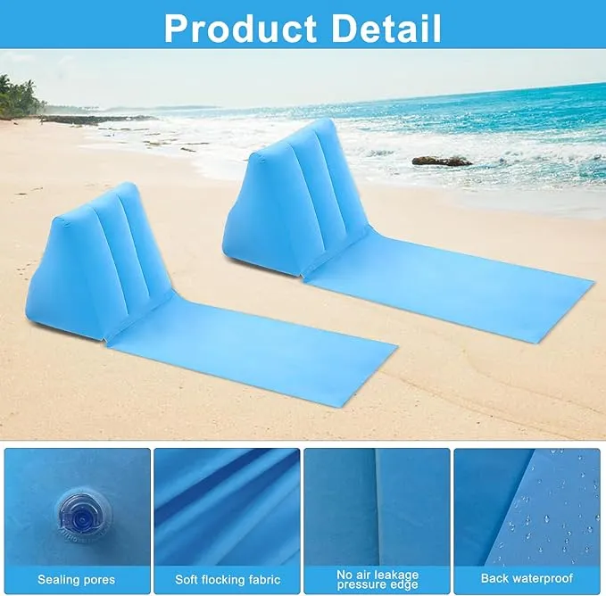 1PC Light Blue Inflatable Beach Mat Lounge Chair - Flocking Camping Leisure Lounger Back