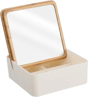 1pc Storage Box Small Mirror Cosmetic Mirror Make up Mirror LED Mini Mirrors Folding Desk Mini Makeup Mirror Wood
