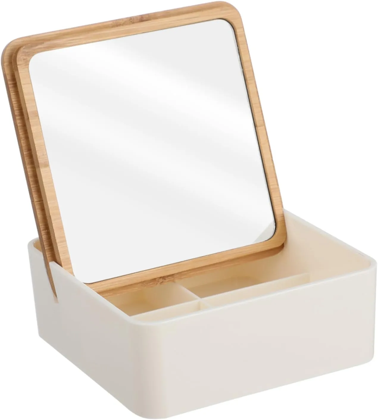 1pc Storage Box Small Mirror Cosmetic Mirror Make up Mirror LED Mini Mirrors Folding Desk Mini Makeup Mirror Wood