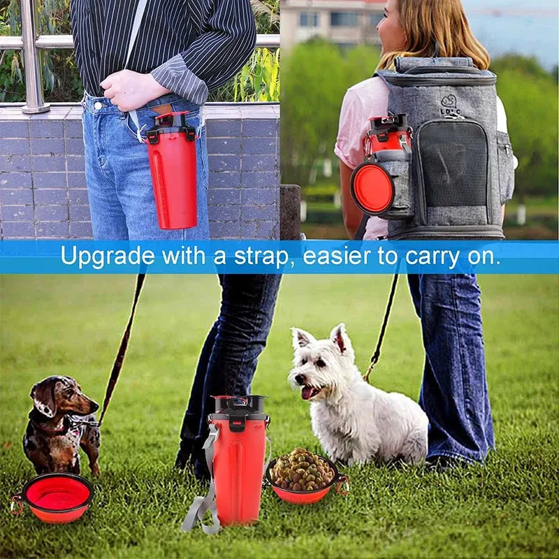 2 IN 1 Dog Travel Water Bottle Collapsible  Pet Food Container with Collapse Outdoor Double Used Bowls for Outdoor