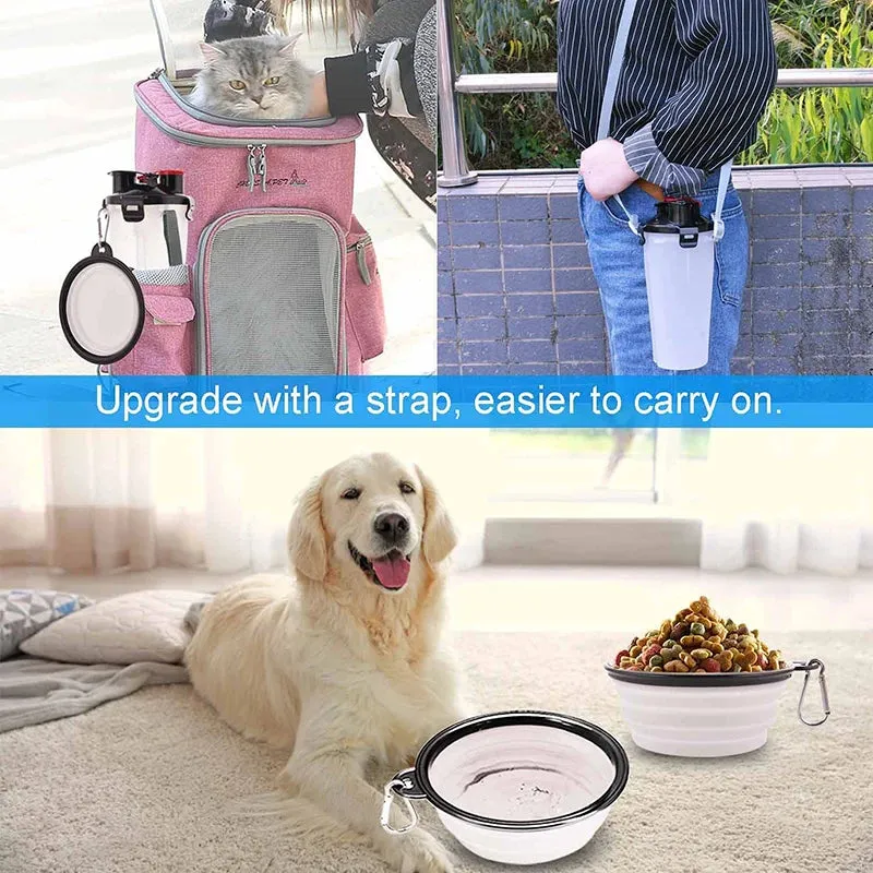 2 IN 1 Dog Travel Water Bottle Collapsible  Pet Food Container with Collapse Outdoor Double Used Bowls for Outdoor