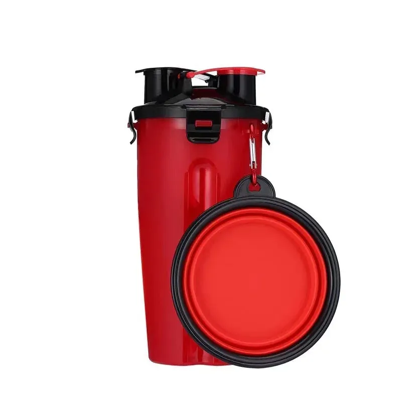 2 IN 1 Dog Travel Water Bottle Collapsible  Pet Food Container with Collapse Outdoor Double Used Bowls for Outdoor