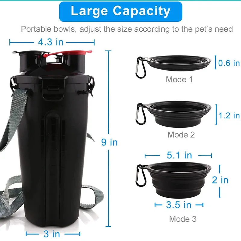 2 IN 1 Dog Travel Water Bottle Collapsible  Pet Food Container with Collapse Outdoor Double Used Bowls for Outdoor