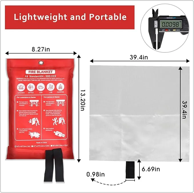2 Pack Emergency Fire Blanket, 40"x40" Fiberglass Fire Suppression Blanket, Flame Prevention Supplies for Home Kitchen Office Car Camping Grill