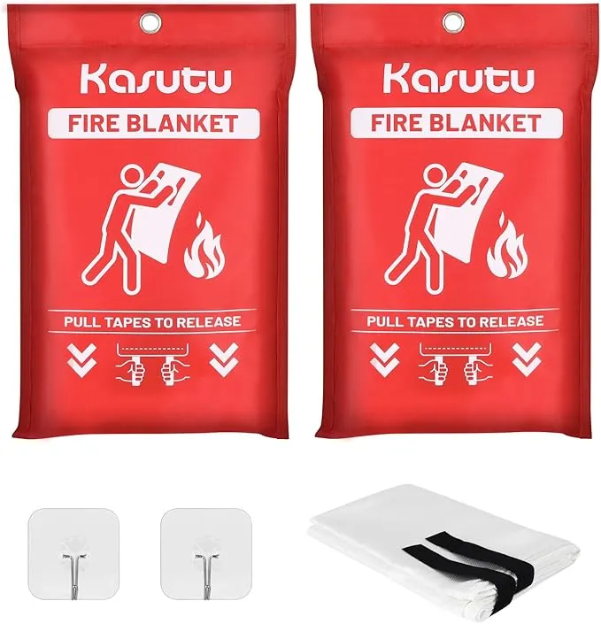2 Pack Emergency Fire Blanket, 40"x40" Fiberglass Fire Suppression Blanket, Flame Prevention Supplies for Home Kitchen Office Car Camping Grill