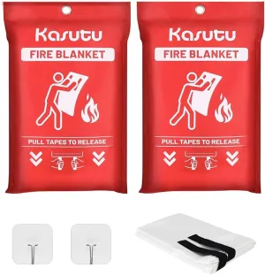 2 Pack Emergency Fire Blanket, 40"x40" Fiberglass Fire Suppression Blanket, Flame Prevention Supplies for Home Kitchen Office Car Camping Grill