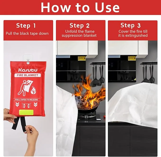 2 Pack Emergency Fire Blanket, 40"x40" Fiberglass Fire Suppression Blanket, Flame Prevention Supplies for Home Kitchen Office Car Camping Grill