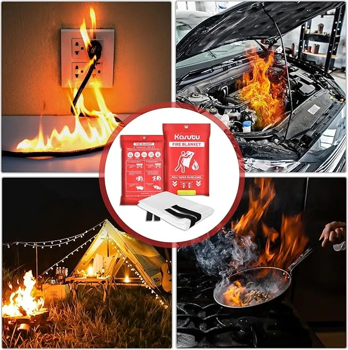 2 Pack Emergency Fire Blanket, 40"x40" Fiberglass Fire Suppression Blanket, Flame Prevention Supplies for Home Kitchen Office Car Camping Grill