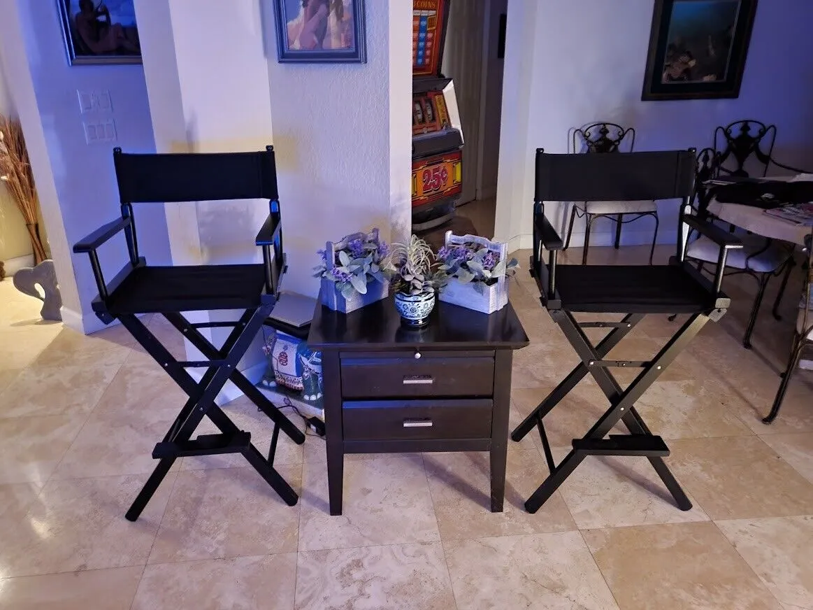 2 Pack of Hard Wood Folding Directors Chairs 30" Tall Bar Height