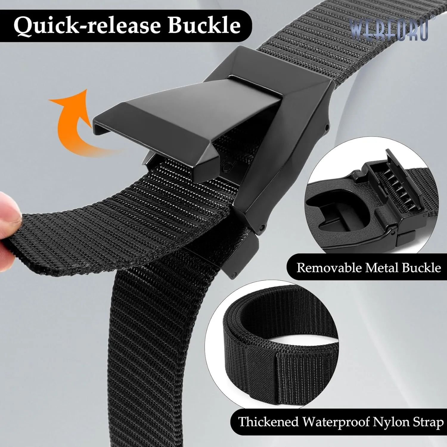 2 Pack WERFORU Tactical Nylon Belt for Men - Nylon Web Belt with Quick Release Metal Buckles