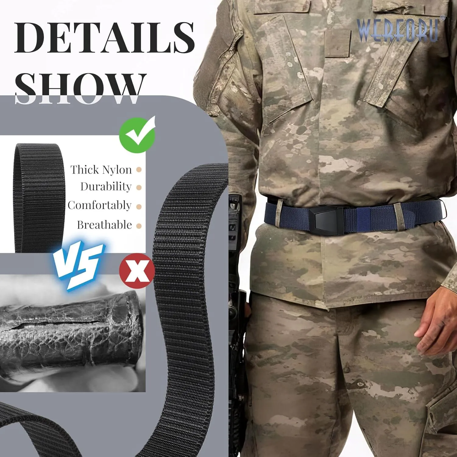 2 Pack WERFORU Tactical Nylon Belt for Men - Nylon Web Belt with Quick Release Metal Buckles