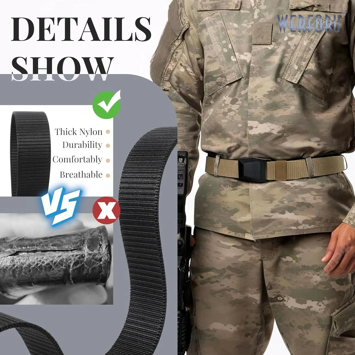2 Pack WERFORU Tactical Nylon Belt for Men - Nylon Web Belt with Quick Release Metal Buckles