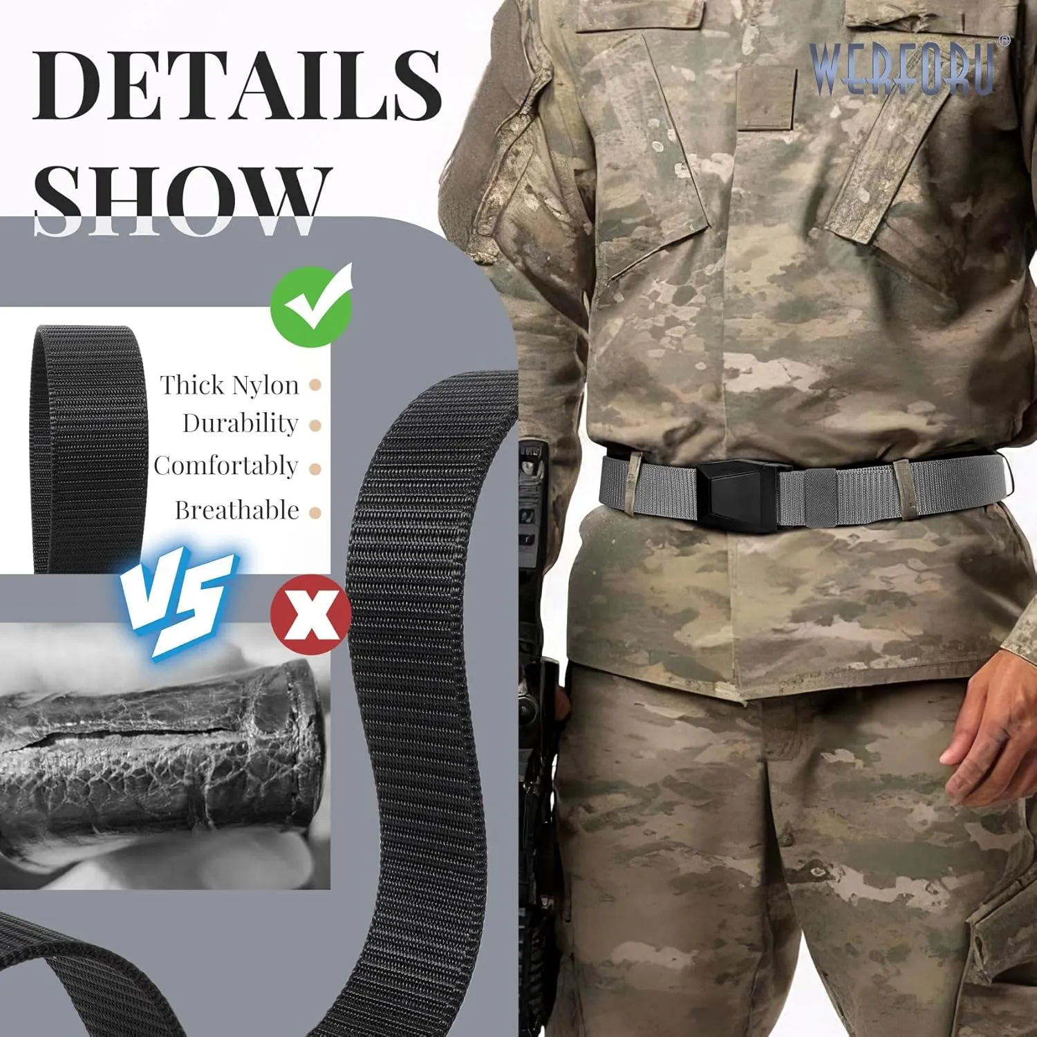 2 Pack WERFORU Tactical Nylon Belt for Men - Nylon Web Belt with Quick Release Metal Buckles