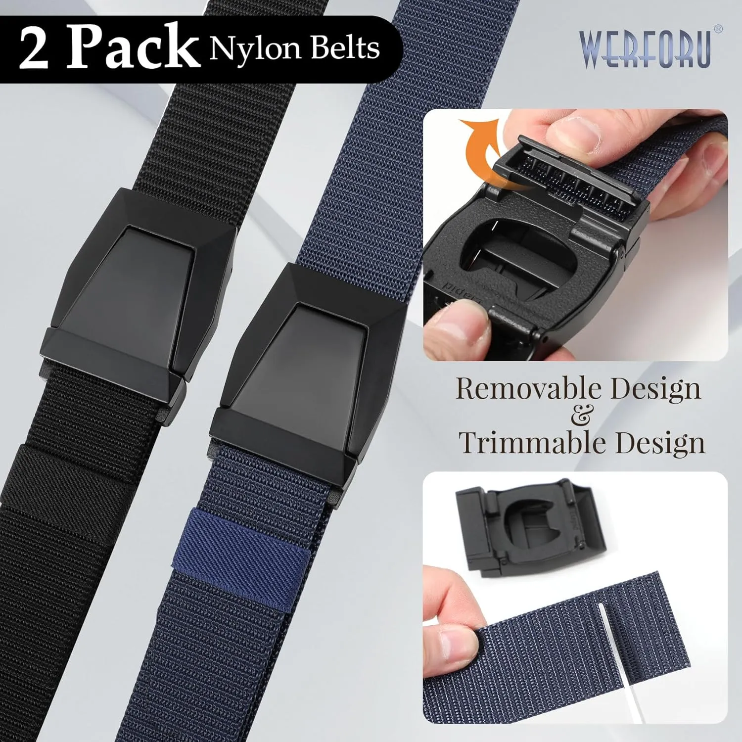2 Pack WERFORU Tactical Nylon Belt for Men - Nylon Web Belt with Quick Release Metal Buckles