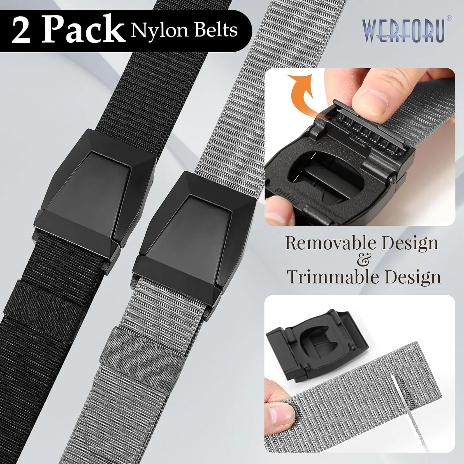 2 Pack WERFORU Tactical Nylon Belt for Men - Nylon Web Belt with Quick Release Metal Buckles