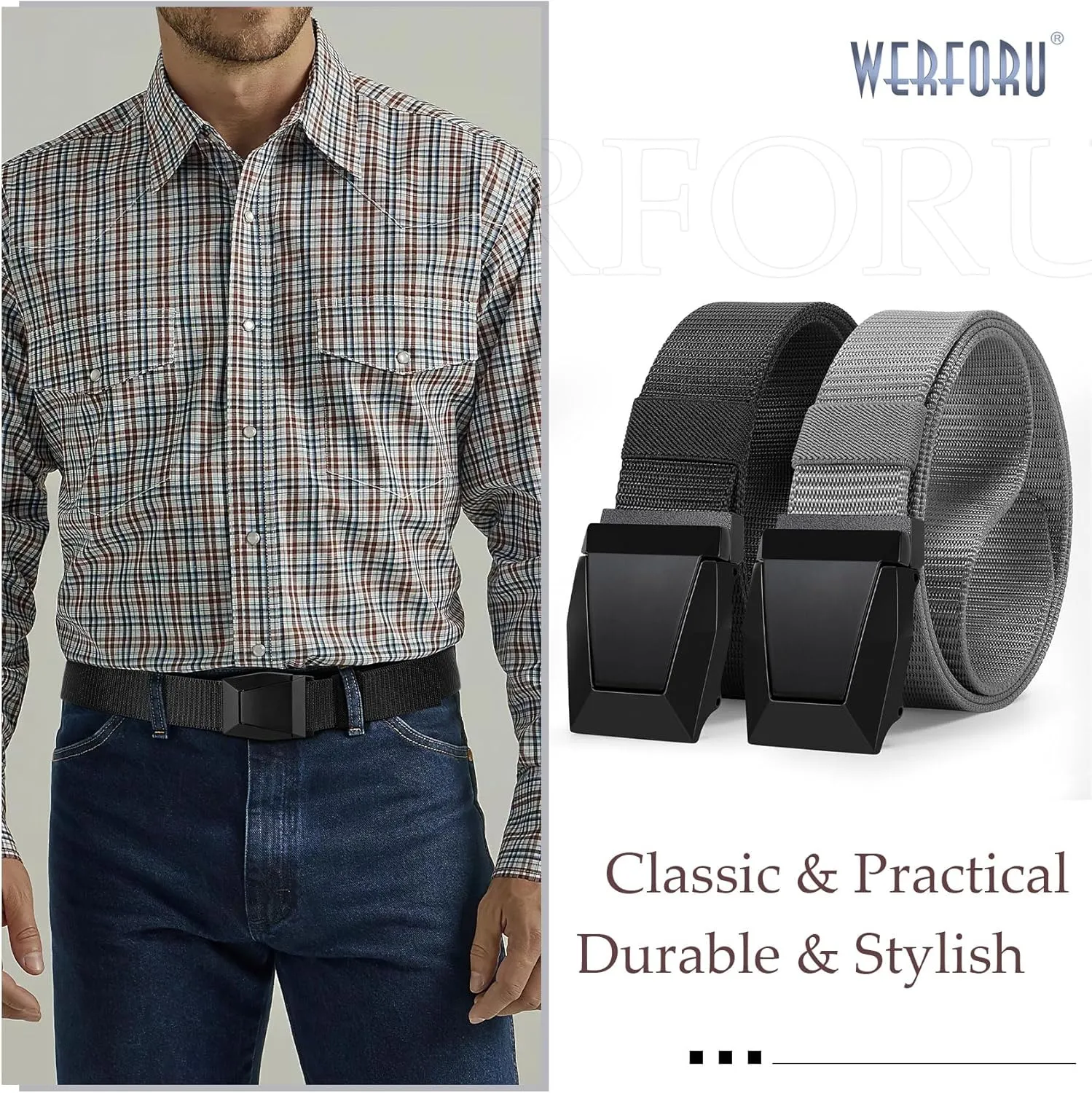 2 Pack WERFORU Tactical Nylon Belt for Men - Nylon Web Belt with Quick Release Metal Buckles