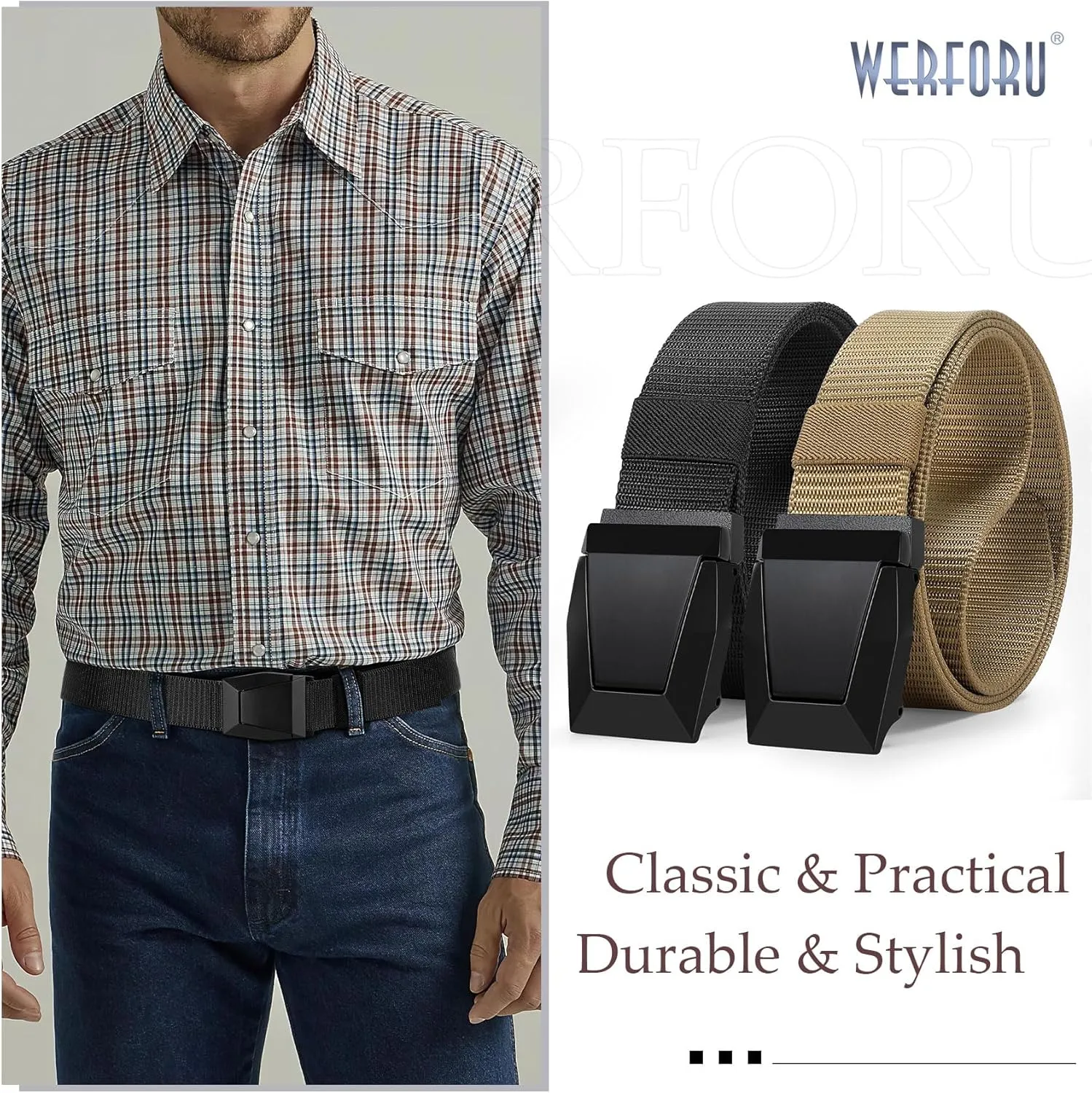 2 Pack WERFORU Tactical Nylon Belt for Men - Nylon Web Belt with Quick Release Metal Buckles