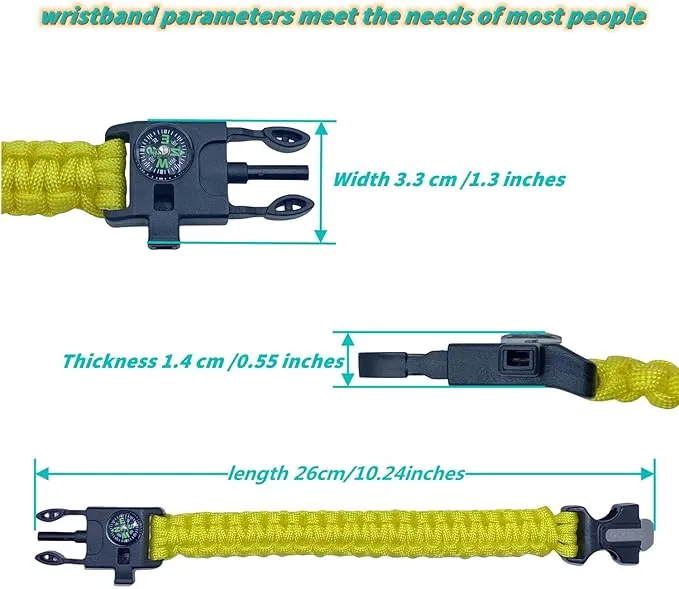 2 PCS Parachute Rope Camping kit Outdoor Wild Emergency kit Compass Whistle Flintstone Rope Knife Field Survival Tool Yellow