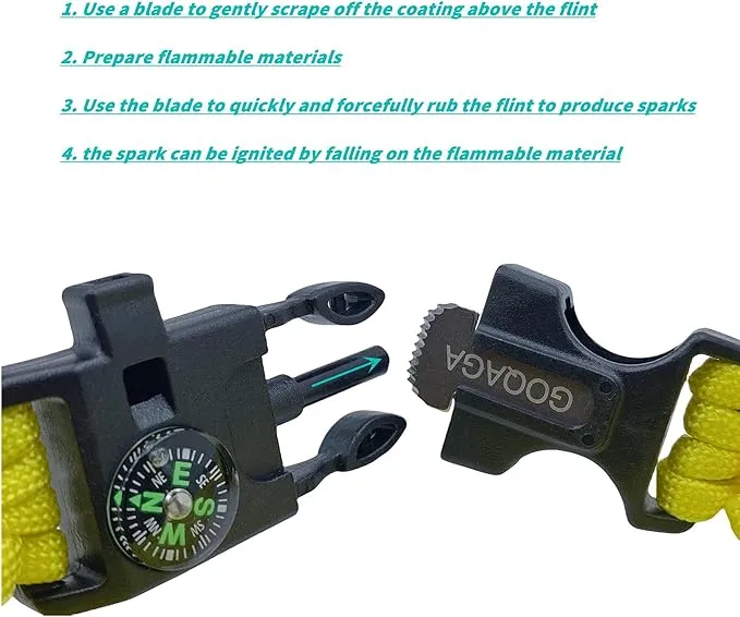 2 PCS Parachute Rope Camping kit Outdoor Wild Emergency kit Compass Whistle Flintstone Rope Knife Field Survival Tool Yellow