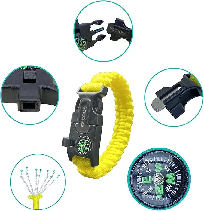 2 PCS Parachute Rope Camping kit Outdoor Wild Emergency kit Compass Whistle Flintstone Rope Knife Field Survival Tool Yellow
