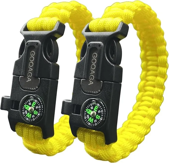 2 PCS Parachute Rope Camping kit Outdoor Wild Emergency kit Compass Whistle Flintstone Rope Knife Field Survival Tool Yellow