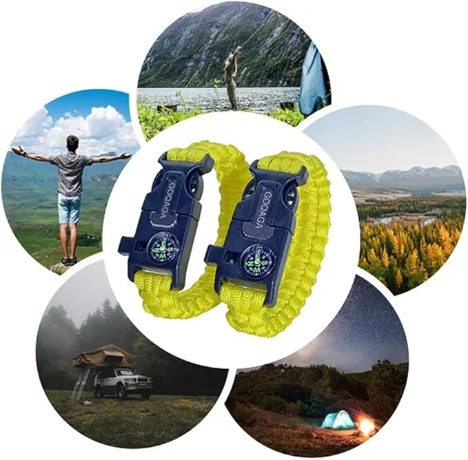 2 PCS Parachute Rope Camping kit Outdoor Wild Emergency kit Compass Whistle Flintstone Rope Knife Field Survival Tool Yellow