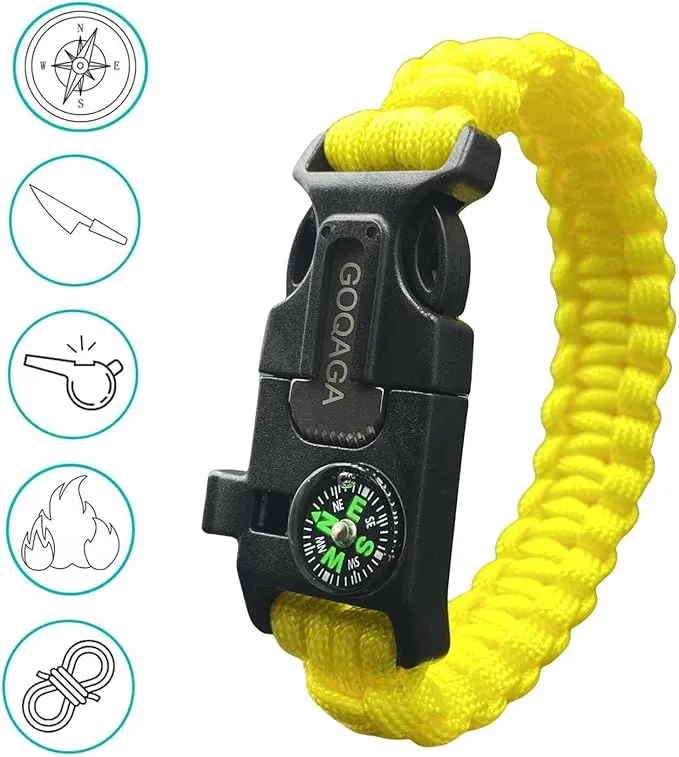 2 PCS Parachute Rope Camping kit Outdoor Wild Emergency kit Compass Whistle Flintstone Rope Knife Field Survival Tool Yellow