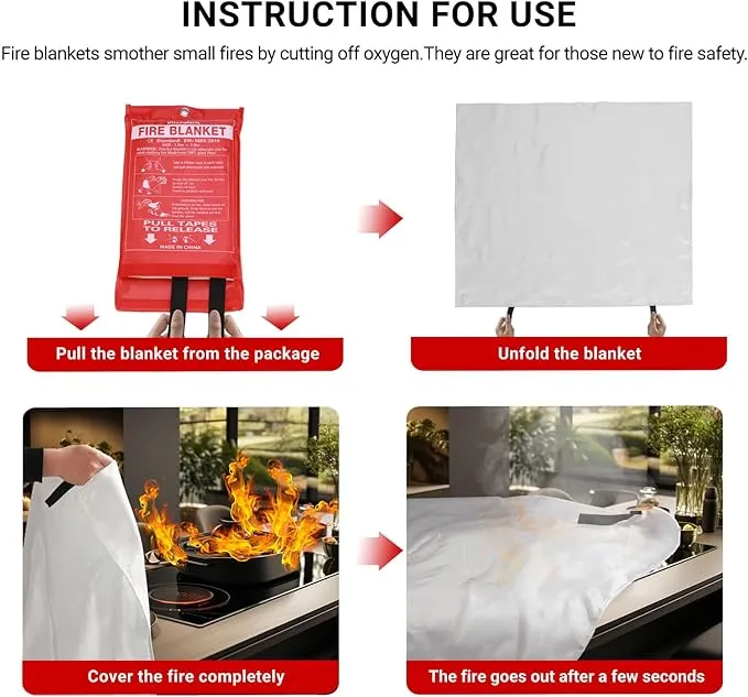 2024 Heavy-Duty Emergency Fire Blanket for Home and Kitchen - 40” x 40” Fiberglass Fire Blanket - Class K Fire Blanket for Home,Kitchen,Grill,Car (2PACK)