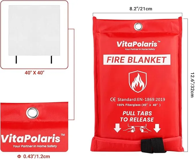 2024 Heavy-Duty Emergency Fire Blanket for Home and Kitchen - 40” x 40” Fiberglass Fire Blanket - Class K Fire Blanket for Home,Kitchen,Grill,Car (2PACK)