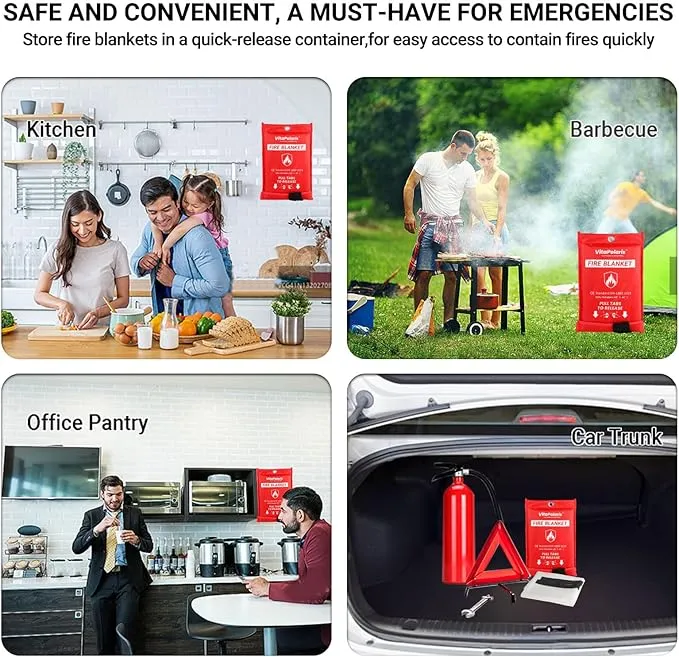 2024 Heavy-Duty Emergency Fire Blanket for Home and Kitchen - 40” x 40” Fiberglass Fire Blanket - Class K Fire Blanket for Home,Kitchen,Grill,Car (2PACK)