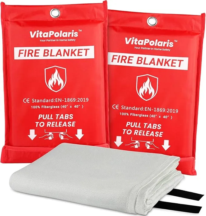 2024 Heavy-Duty Emergency Fire Blanket for Home and Kitchen - 40” x 40” Fiberglass Fire Blanket - Class K Fire Blanket for Home,Kitchen,Grill,Car (2PACK)