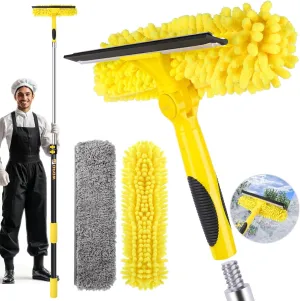 213'' Long Reach Window Squeegee with Telescoping Extension Pole,2 in 1 Shower Cleaning with Telescopic Pole, Extension Washing Tool with Rotatable Clean Head for Indoor/Outdoor High Window Glass