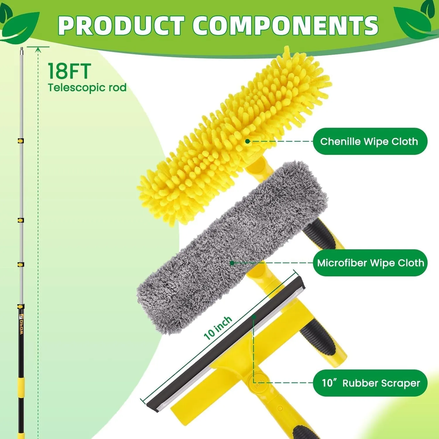 213'' Long Reach Window Squeegee with Telescoping Extension Pole,2 in 1 Shower Cleaning with Telescopic Pole, Extension Washing Tool with Rotatable Clean Head for Indoor/Outdoor High Window Glass